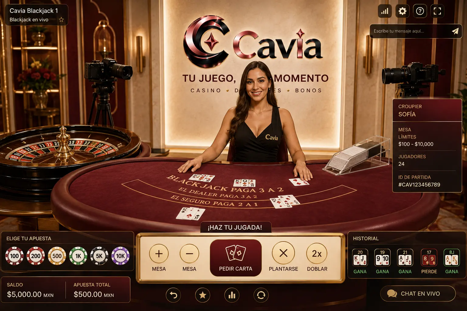 Mesa con crupier en vivo